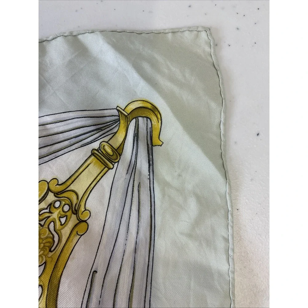 Hermes Scarf Carre 90 Etriers Silk Light Blue Gold Equestrian Design France Flaw